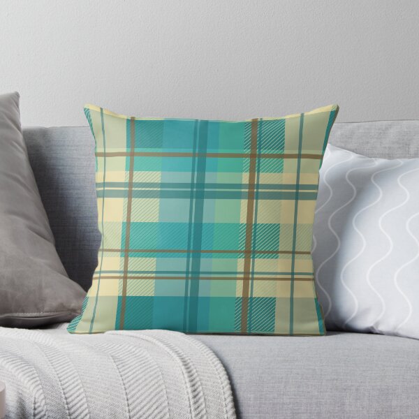 early summer plaid in calming cream, beige and turquoise seamless pattern Throw Pillow