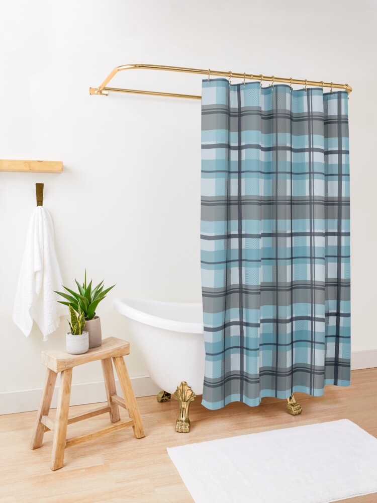 Alternate view of winter plaid in ice blue and navy seamless pattern Shower Curtain