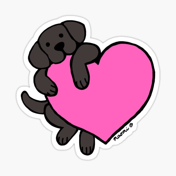 Black Labrador and Pink Heart Sticker