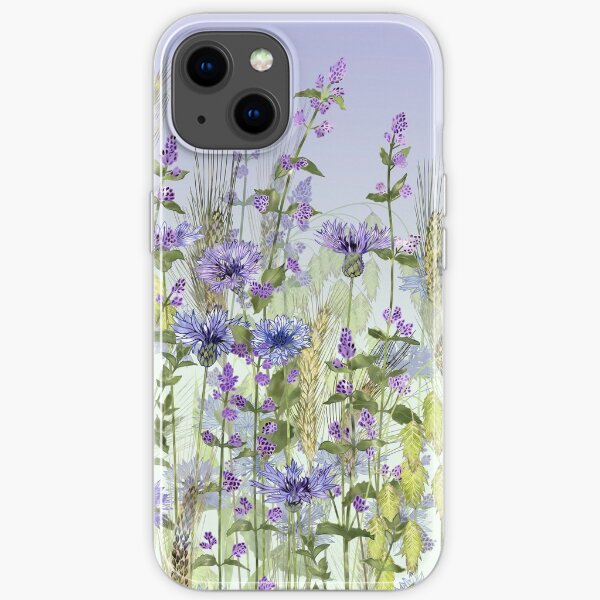 Blue Flower Field - Cornflowers, Catmint & Wheat Ears iPhone Soft Case