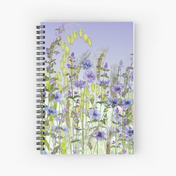 Blue Flower Field - Cornflowers, Catmint & Wheat Ears Spiral Notebook