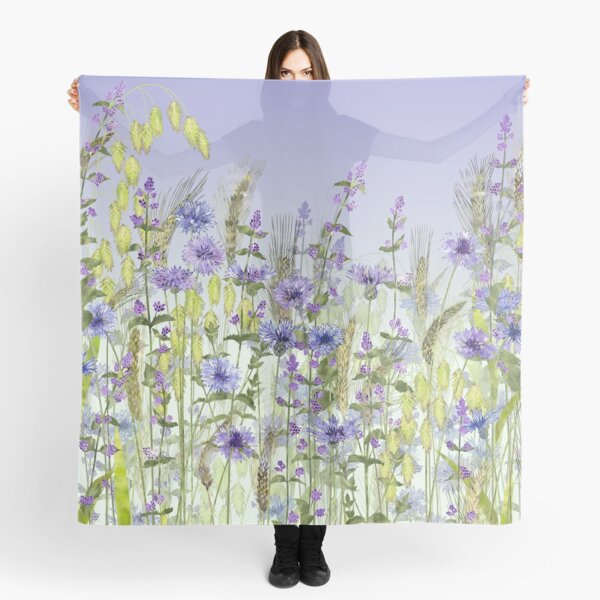 Blue Flower Field - Cornflowers, Catmint & Wheat Ears Scarf