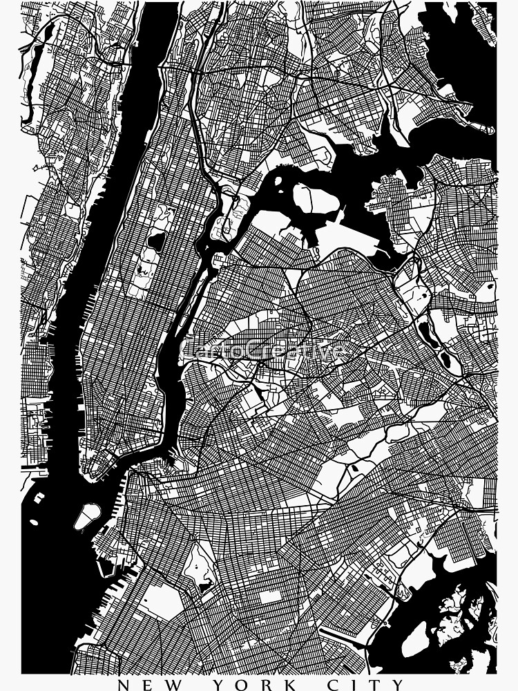 New York City Black And White Map Nyc Sticker For Sale By Cartocreative Redbubble 2658