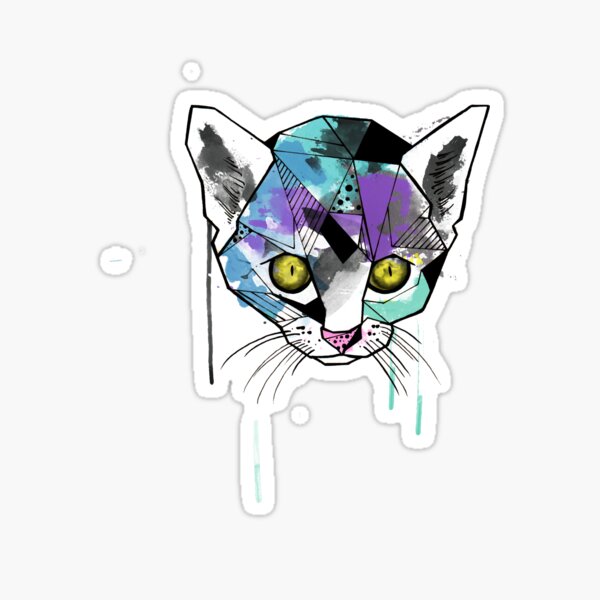 Geometric Watercolor Cat Sticker