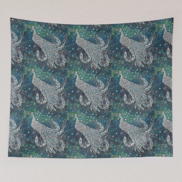 Item preview, Silver Peacock on Green Blue Flowers//Kim Marshall designed and sold by KimMarshall.