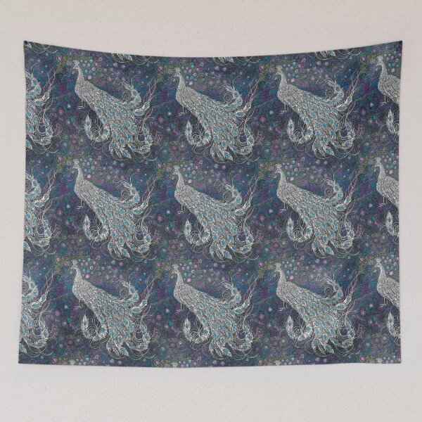 Item preview, Silver Peacock on Purple Blue Flowers//Kim Marshall designed and sold by KimMarshall.