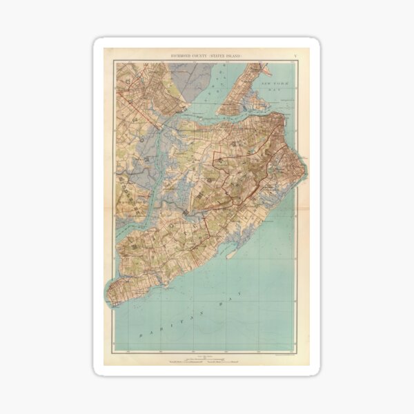 Aperçu de l'œuvre Carte Vintage de Staten Island (1891) créée et vendue par BravuraMedia.