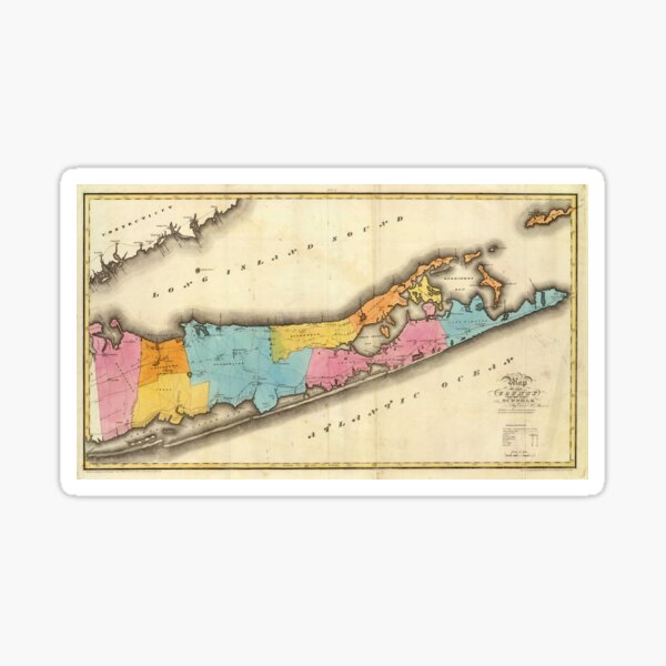 Vintage Map Of Suffolk New York 1829 Sticker By BravuraMedia   St,small,507x507 Pad,600x600,f8f8f8 