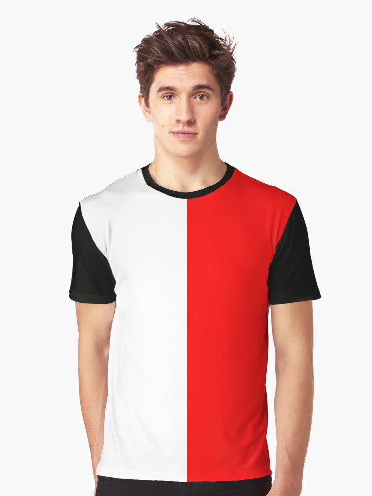black red and white graphic tee