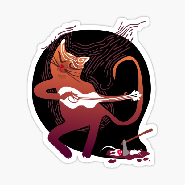 cute singing cat with a guitar after hunting Sticker