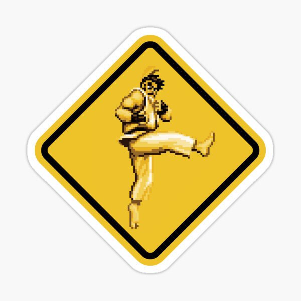 "Beware of Ryu Hurricane Kick Road Sign Second Version" Sticker by eZonkey Redbubble
