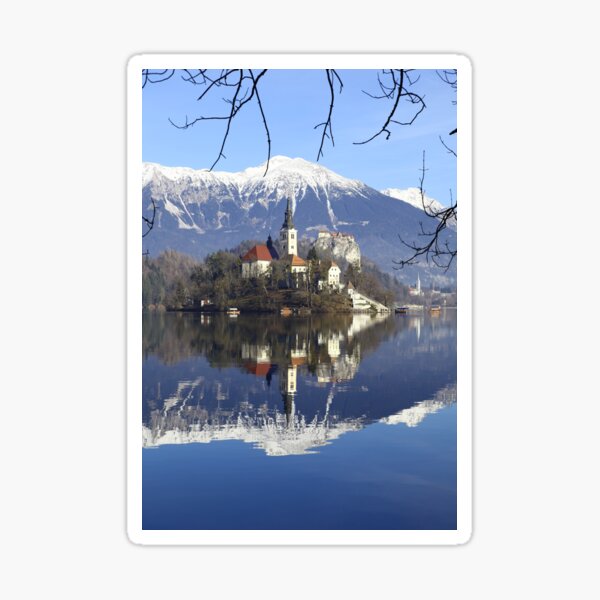 Church on island at Lake Bled Slovenia Sticker
