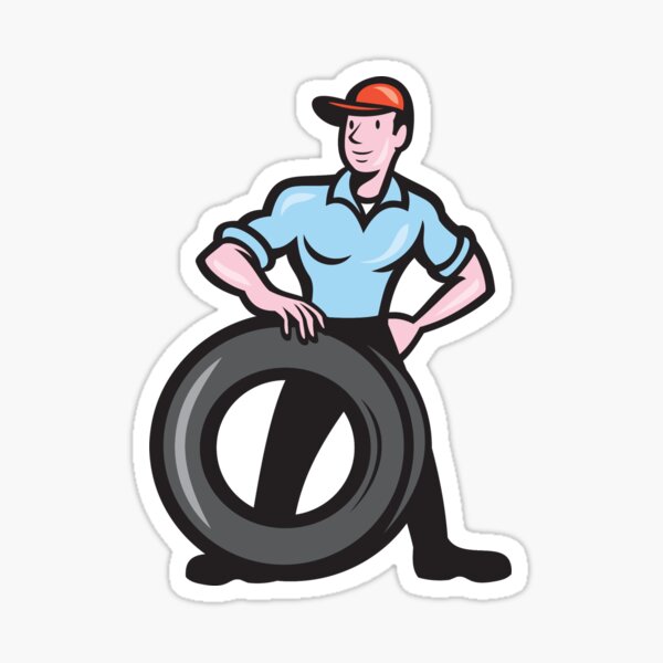 Item preview, Tireman Mechanic With Tire Cartoon Isolated designed and sold by patrimonio.