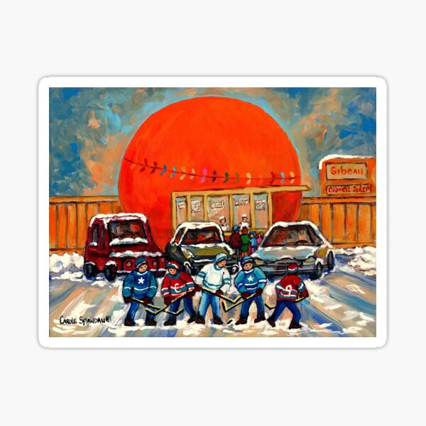 Item preview, HOCKEY GAME AT THE ORANGE JULEP MONTREAL STREET SCENE PAINTING designed and sold by Carole  Spandau.