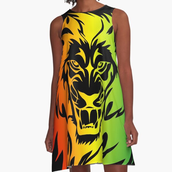 Rasta Lion of Judah Fire A-Line Dress