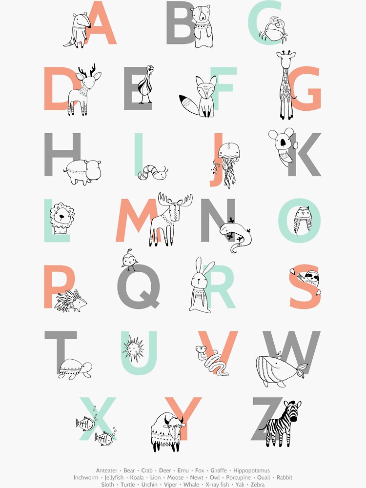 Thumbnail 3 of 3, Sticker, Animal Alphabet designed and sold by Amy Hamilton.
