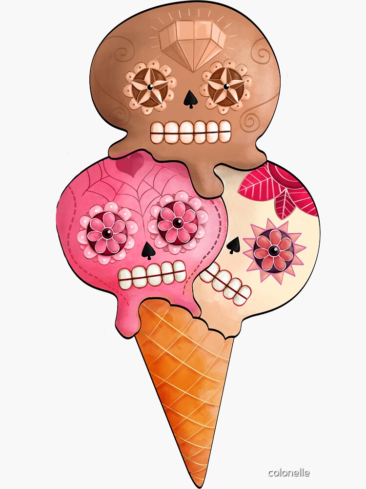 "Sugar Skull Ice Cream Cone" Sticker for Sale by colonelle Redbubble