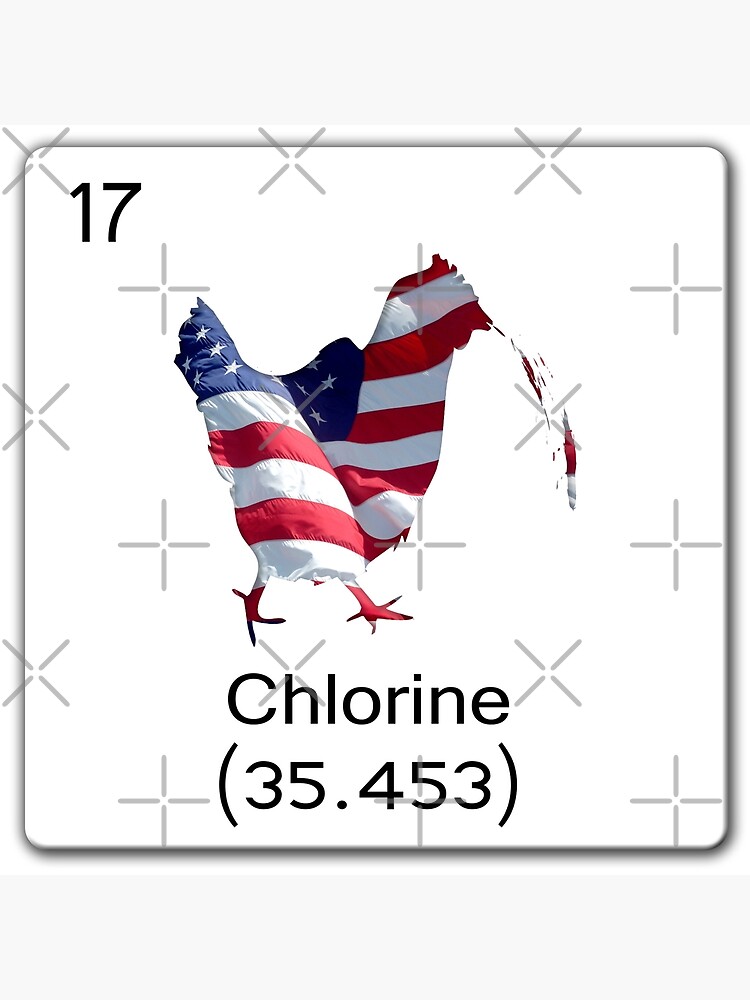 "Chemical periodic table style tile Cl Chlorine with a chicken