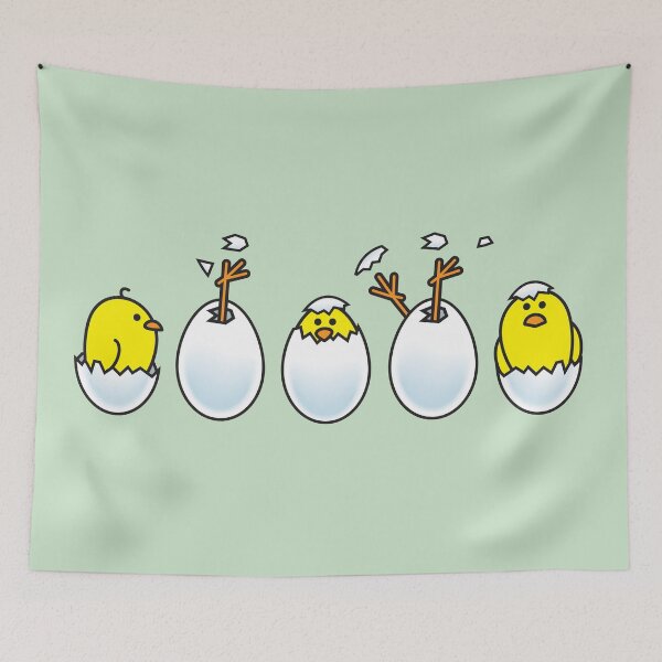 Item preview, Five Yellow Spring Chicks Hatching from White Eggs designed and sold by CleverPencil.