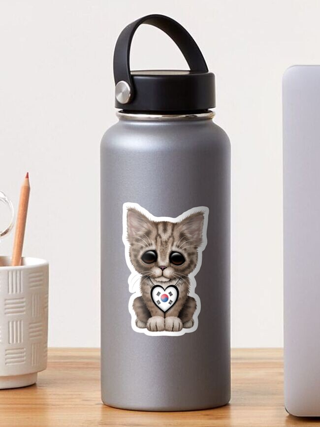 Sticker Chat Mignon Chaton Avec Coeur De Drapeau Sud Coreen Par Jeffbartels Redbubble