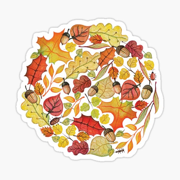 Circle with watercolor autumn leaves Sticker