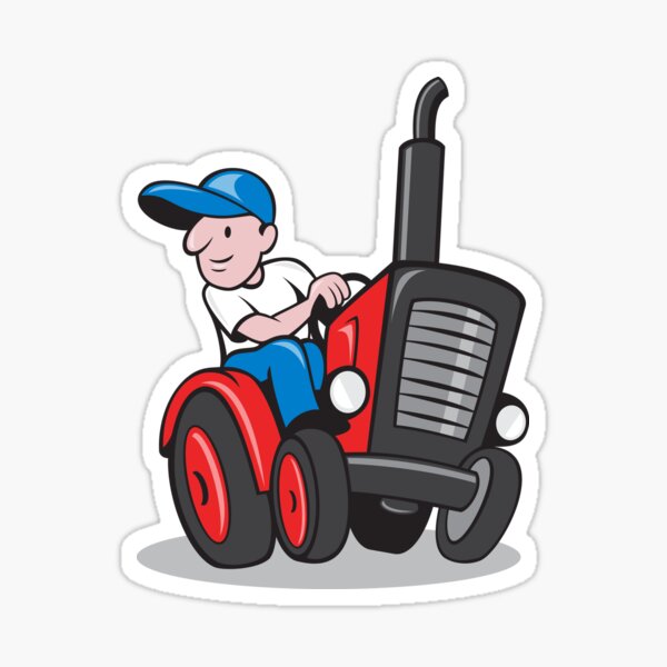 "Farmer Driving Vintage Tractor Cartoon" Sticker by patrimonio Redbubble