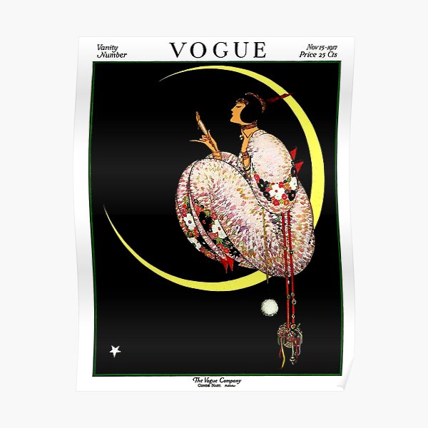 VOGUE : Vintage 1917 Lady on The Moon Print Poster