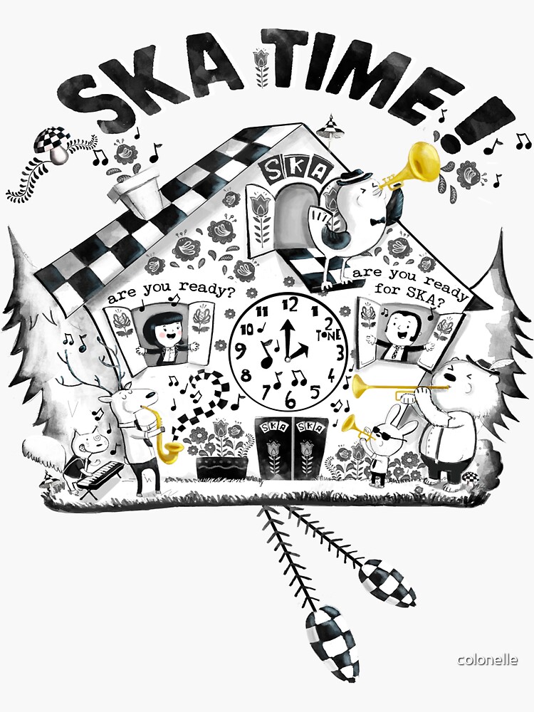Thumbnail 3 of 3, Sticker, 2 Tone Ska Time Cuckoo Clock designed and sold by colonelle.