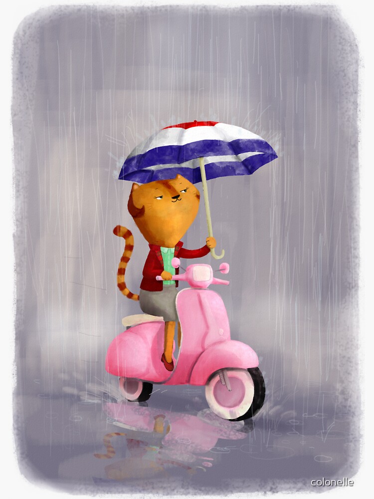 Thumbnail 3 of 3, Sticker, Classy Kitty Cat on pink scooter designed and sold by colonelle.