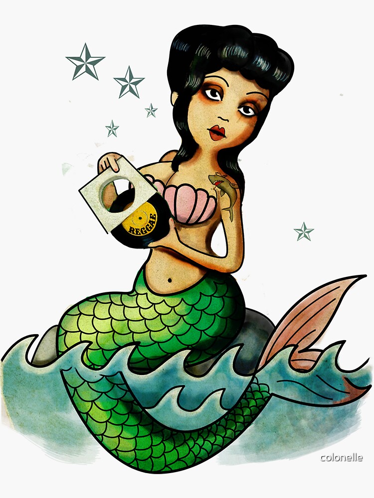 Thumbnail 3 of 3, Sticker, Old School Reggae Mermaid designed and sold by colonelle.