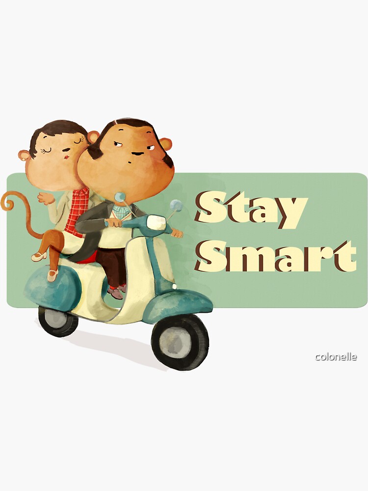 Thumbnail 3 of 3, Sticker, Stay Smart Scooter Monkeys designed and sold by colonelle.