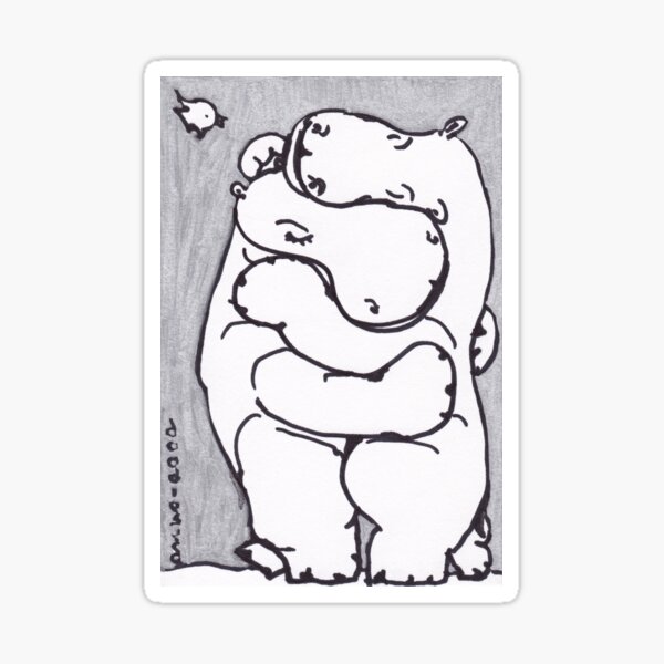 Hippo Hug - Original Drawing Sticker