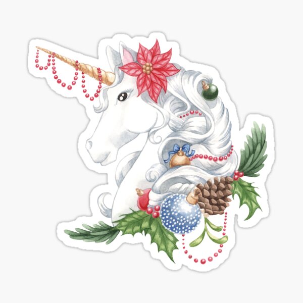 Christmas Unicorn Snow Background Sticker