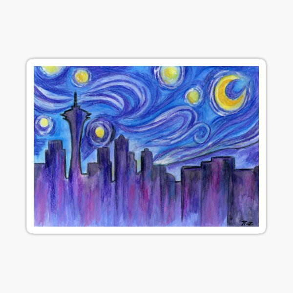 Starry Night Over Seattle Sticker