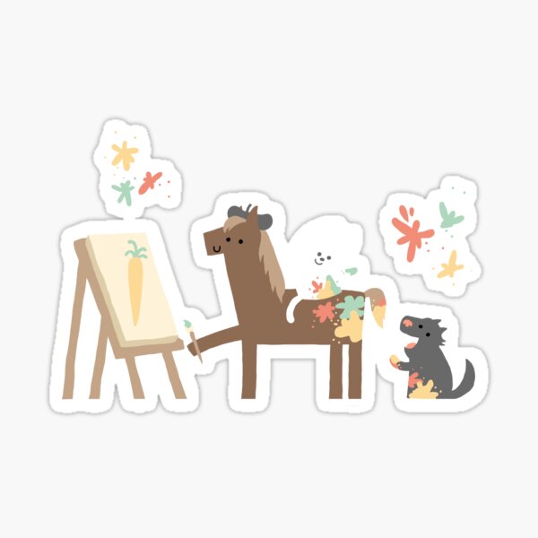 Painting with Horse, Cat & Dog Sticker