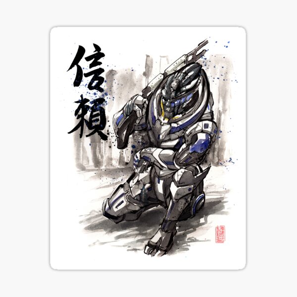 Mass Effect Garrus Sumie style with Japanese Calligraphy Sticker