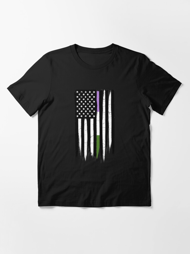 Alternate view of Genderqueer Thin Line American Flag Essential T-Shirt