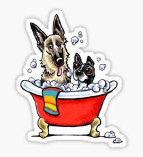 German Shepherd & Boston Terrier in the Bath Sticker