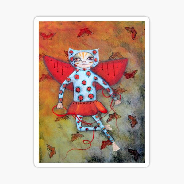 Cat Print - original art Angieclementine Cat Angel Sticker