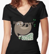 Caffeinated Sloth Women's Fitted V-Neck T-Shirt