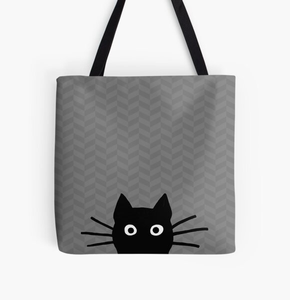 Black Cat Face All Over Print Tote Bag