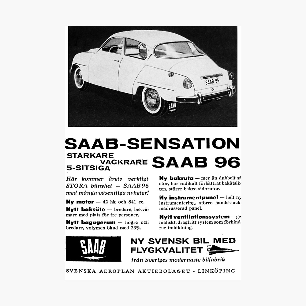 Saab 96 Poster By Throwbackmotors Redbubble