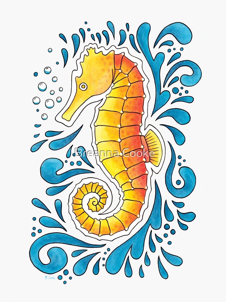Thumbnail 3 of 3, Sticker, Orange Seahorse designed and sold by breannacooke.