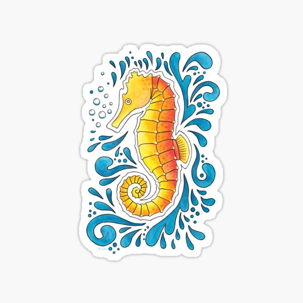 Orange Seahorse  Sticker