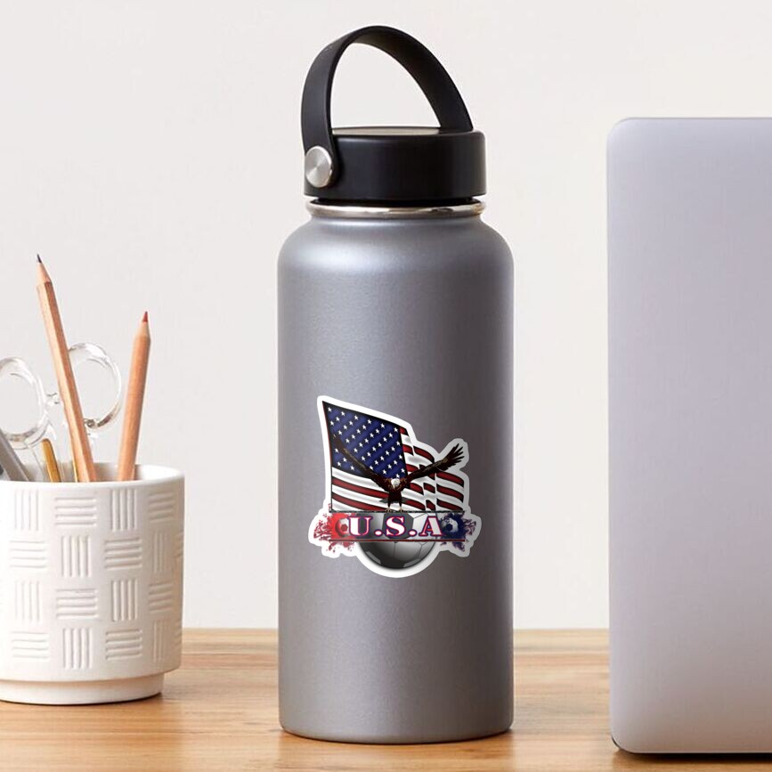 Red White & Blue USA Soccer with Eagle & Flag Sticker