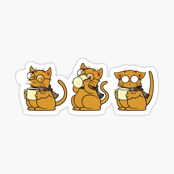 Cat, Coffee and Glasses Sticker