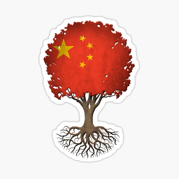 Aperçu de l'œuvre  arbre de vie stylisé. Le drapeau de la Chine apparaît dans les feuilles de l'arbre avec le tronc menant aux racines complexes. Une texture rugueuse légère donne au design une sensation vintage et un look élégant. Ce bel arbre de vie est une combinaison p créée et vendue par JeffBartels.