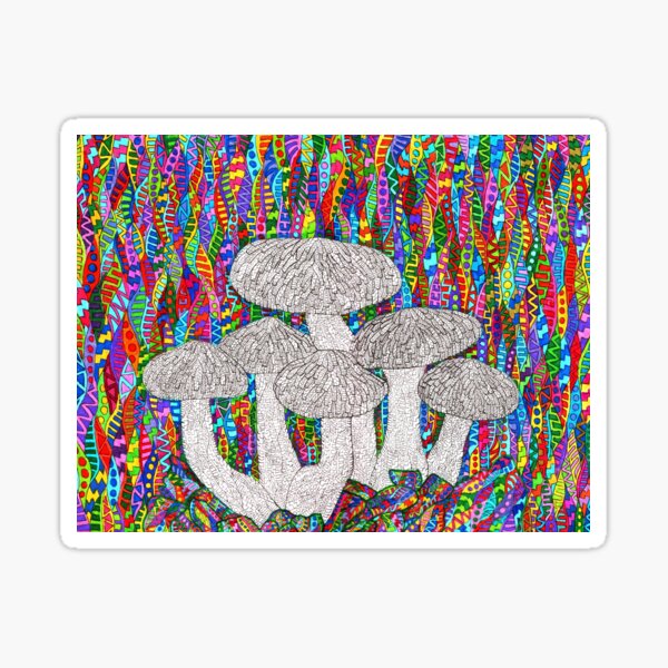 ordinary mushrooms in a psychedelic world Sticker