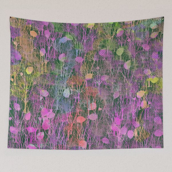 Item preview, Midnight Forest Neon Leaves. Abstract nature design in a mix of muted tones and vibrant colors.  designed and sold by innerspectrum.