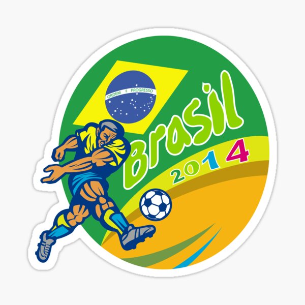Brasil 2014 Football Player Kicking Retro Sticker